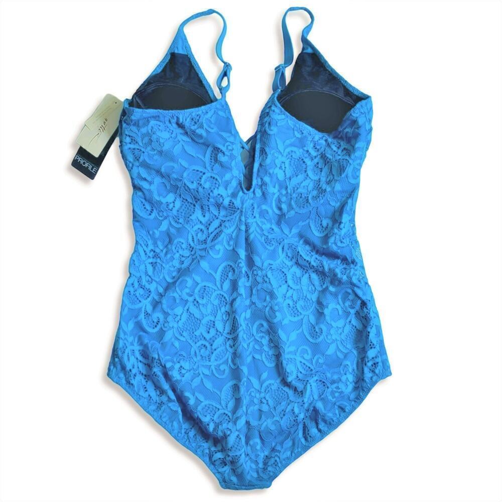 New! Profile By Gottex Plus Shalimar Lace Tummy Control One-Piece Swimsuit - Picture 5 of 6